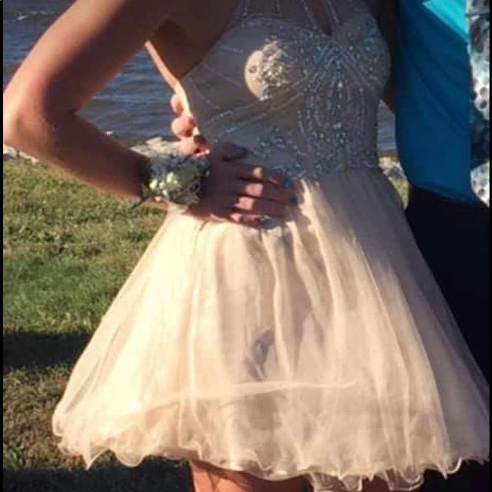 High Neck Nude Colored Homecoming Dress